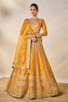 Buy_Masaba_Yellow Silk, Organza Embroidery, Diamonds, Ochre Embellished Bridal Lehenga Set 