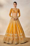 Buy_Masaba_Yellow Silk, Organza Embroidery, Diamonds, Ochre Embellished Bridal Lehenga Set _Online