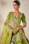 Shop_Masaba_Green Lehenga Heavy Raw Silk Embroidery Motif V Neck The Jaljeera Bridal Set 