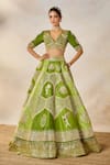 Masaba_Green Lehenga Heavy Raw Silk Embroidery Motif V Neck The Jaljeera Bridal Set 