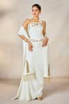 Masaba_Ivory Heavy Crepe Embroidery Cutdana Straight The Thandai Corset And Skirt Set _at_Aza_Fashions