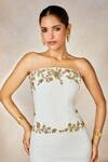 Masaba_Ivory Heavy Crepe Embroidery Cutdana Straight The Thandai Corset And Skirt Set _Online