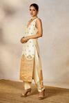 Shop_Masaba_Ivory Heavy Raw Silk Embroidery Floral V Neck The Kalakand Kurta And Salwar Set 