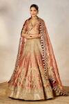 Shop_Masaba_Orange Lehenga Tissue And Heavy Raw Silk Embroidery Dil The Mohanthal Bridal Set _Online_at_Aza_Fashions