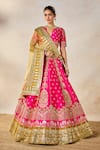 Masaba_Pink Lehenga And Blouse Raw Silk Embroidery Chand Phool Rose Falooda Bridal Set _at_Aza_Fashions