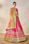 Buy_Masaba_Pink Lehenga And Blouse Raw Silk Embroidery Chand Phool Rose Falooda Bridal Set 