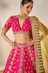 Shop_Masaba_Pink Lehenga And Blouse Raw Silk Embroidery Chand Phool Rose Falooda Bridal Set 