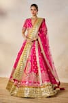 Shop_Masaba_Pink Lehenga And Blouse Raw Silk Embroidery Chand Phool Rose Falooda Bridal Set _Online