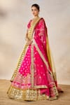 Masaba_Pink Lehenga And Blouse Raw Silk Embroidery Chand Phool Rose Falooda Bridal Set 