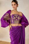 Shop_Masaba_Purple Saree Dupion And Heavy Raw Silk Embroidered Jamun Fizz Set With Jacket 