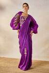 Masaba_Purple Saree Dupion And Heavy Raw Silk Embroidered Jamun Fizz Set With Jacket _Online