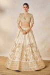 Masaba_Ivory Lehenga And Blouse Raw Silk Embroidery Zardozi Malai Barfi Bridal Set 