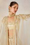 Masaba_Ivory Lehenga And Bustier Raw Silk Embroidery Zardozi Malai Barfi Bridal Set 