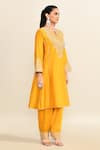 Shop_Sheetal Batra_Yellow Silk Embroidery Geometric Notched Neck Yoke Kurta With Pant _Online_at_Aza_Fashions