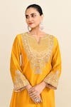 Buy_Sheetal Batra_Yellow Silk Embroidery Geometric Notched Neck Yoke Kurta With Pant 