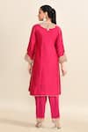 Shop_Sheetal Batra_Pink Silk Embroidery Floral Notched Neck Gota Patti Kurta With Pant _at_Aza_Fashions