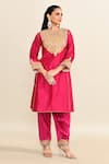 Shop_Sheetal Batra_Pink Silk Embroidery Floral Notched Neck Gota Patti Kurta With Pant _Online_at_Aza_Fashions