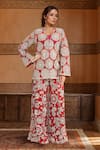 Buy_Bhumika Sharma_Red Embroidery Floral V Neck Jacket With Pant _at_Aza_Fashions