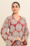 Bhumika Sharma_Red Embroidery Floral V Neck Jacket With Pant _at_Aza_Fashions