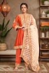 Buy_Sheetal Batra_Orange Embroidery Floral Mandarin Collar Kurta Pant Set _at_Aza_Fashions