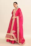 Sheetal Batra_Pink Embroidery Floral V Neck Gota Patti Anarkali Skirt Set _at_Aza_Fashions