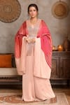 Buy_Amit Aggarwal_Pink Print Abstract V Neck Cape And Pant Set _at_Aza_Fashions