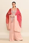 Shop_Amit Aggarwal_Pink Print Abstract V Neck Cape And Pant Set 