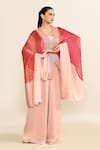 Amit Aggarwal_Pink Print Abstract V Neck Cape And Pant Set _Online