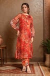 Buy_Archana Shah_Red Print Moroccan Round Neck Tunic With Pant _at_Aza_Fashions