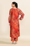 Shop_Archana Shah_Red Print Moroccan Round Neck Tunic With Pant _at_Aza_Fashions