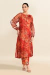 Buy_Archana Shah_Red Print Moroccan Round Neck Tunic With Pant 