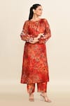 Shop_Archana Shah_Red Print Moroccan Round Neck Tunic With Pant 