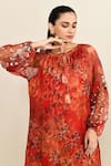 Archana Shah_Red Print Moroccan Round Neck Tunic With Pant _Online