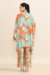 Shop_Archana Shah_Orange Print Floral Moroccan Mandarin Collar Kaftan With Pant _at_Aza_Fashions