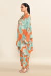 Shop_Archana Shah_Orange Print Floral Moroccan Mandarin Collar Kaftan With Pant _Online_at_Aza_Fashions