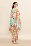 Archana Shah_Orange Print Floral Moroccan Mandarin Collar Kaftan With Pant _at_Aza_Fashions