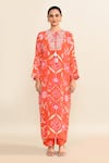 Buy_Archana Shah_Orange Print Floral Round Neck Scarlet Kaftan With Pant _Online_at_Aza_Fashions