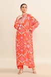 Archana Shah_Orange Print Floral Round Neck Scarlet Kaftan With Pant _at_Aza_Fashions