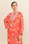 Buy_Archana Shah_Orange Print Floral Round Neck Scarlet Kaftan With Pant 