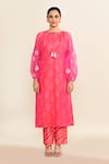 Buy_Archana Shah_Pink Print Dahlia Mandarin Round Floral Kurta With Pant _Online_at_Aza_Fashions