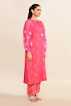 Shop_Archana Shah_Pink Print Dahlia Mandarin Round Floral Kurta With Pant _Online_at_Aza_Fashions