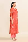 Shop_Archana Shah_Coral Print Flower Vine V Neck Kurta With Pant _Online_at_Aza_Fashions