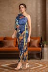 Buy_Saaksha & Kinni_Blue Print Abstract Floral Asymmetric Neck One Shoulder Dress _at_Aza_Fashions