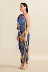 Buy_Saaksha & Kinni_Blue Print Abstract Floral Asymmetric Neck One Shoulder Dress _Online_at_Aza_Fashions