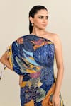 Buy_Saaksha & Kinni_Blue Print Abstract Floral Asymmetric Neck One Shoulder Dress 