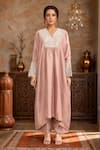 Buy_Mrunalini Rao_Pink Embroidered Floral V Neck Kurta With Pant _at_Aza_Fashions