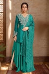 Buy_Mrunalini Rao_Green Embroidered Floral Veil Scallop V Kurta Palazzo Set _at_Aza_Fashions