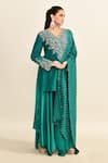 Mrunalini Rao_Green Embroidered Floral Veil Scallop V Kurta Palazzo Set _at_Aza_Fashions