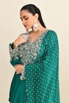 Buy_Mrunalini Rao_Green Embroidered Floral Veil Scallop V Kurta Palazzo Set 