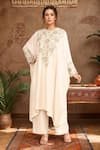 Buy_Mrunalini Rao_Ivory Embroidered Floral Veil V Neck Zardozi Kaftan With Pant _at_Aza_Fashions